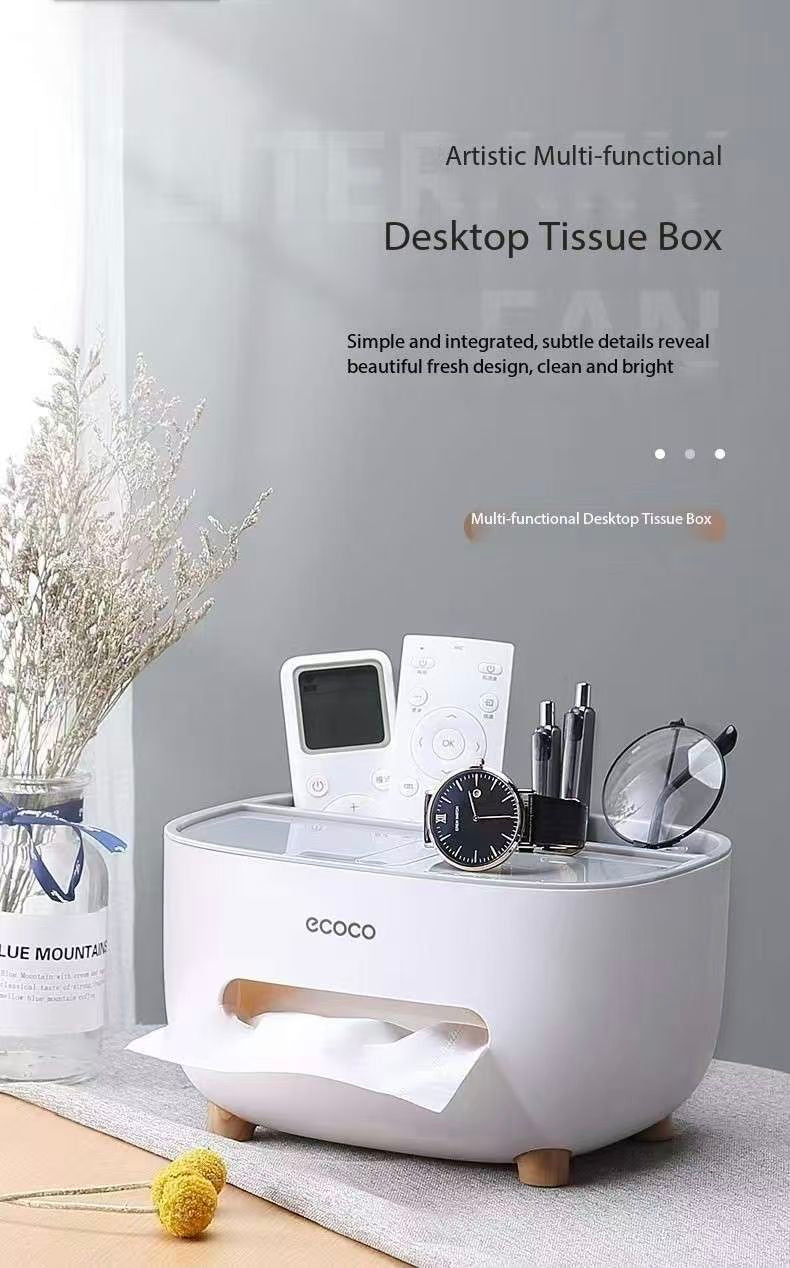 Multifunctional Tissue Box Cover with Storage Compartment, Remote Control Holder, Modern Organizer for Living Room, Bedroom, Kitchen, Desktop Desk Organizer to Declutter & Save Space