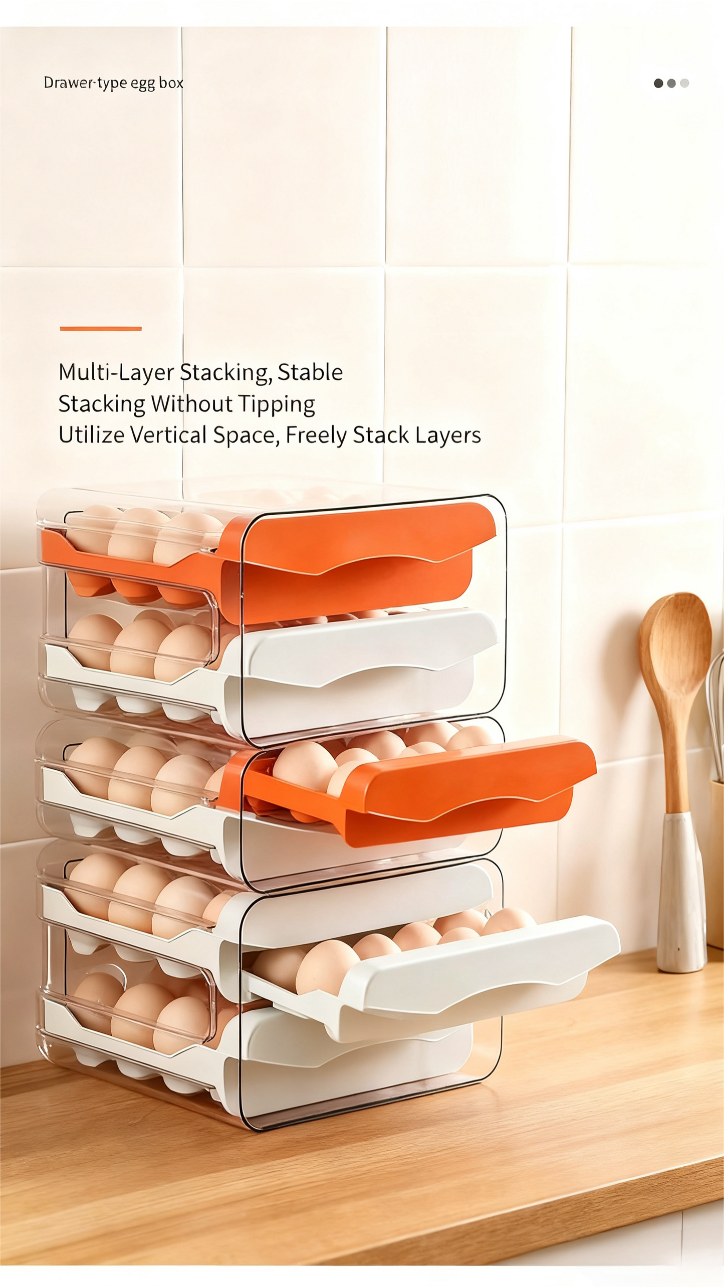 Drawer Refrigerator Egg Storage Box - Stackable Kitchen Organizer, Fridge Egg Tray Container with Handle