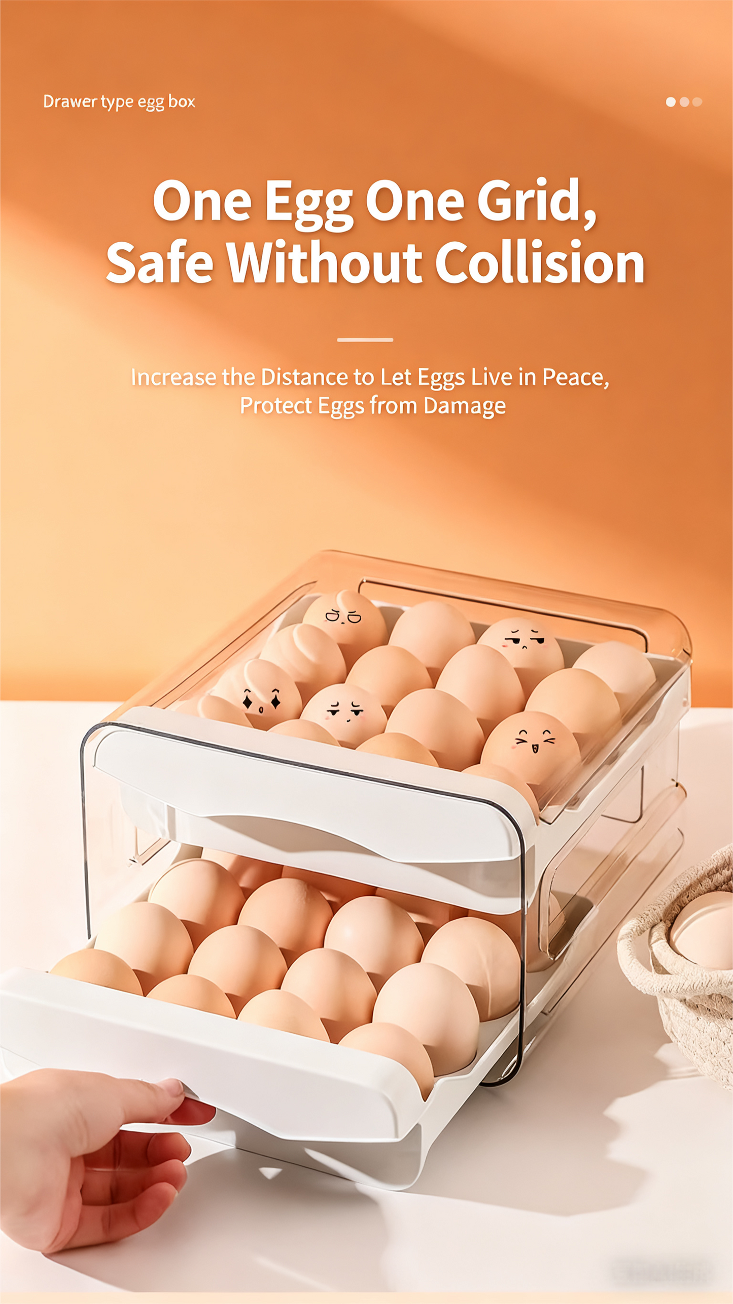 Drawer Refrigerator Egg Storage Box - Stackable Kitchen Organizer, Fridge Egg Tray Container with Handle