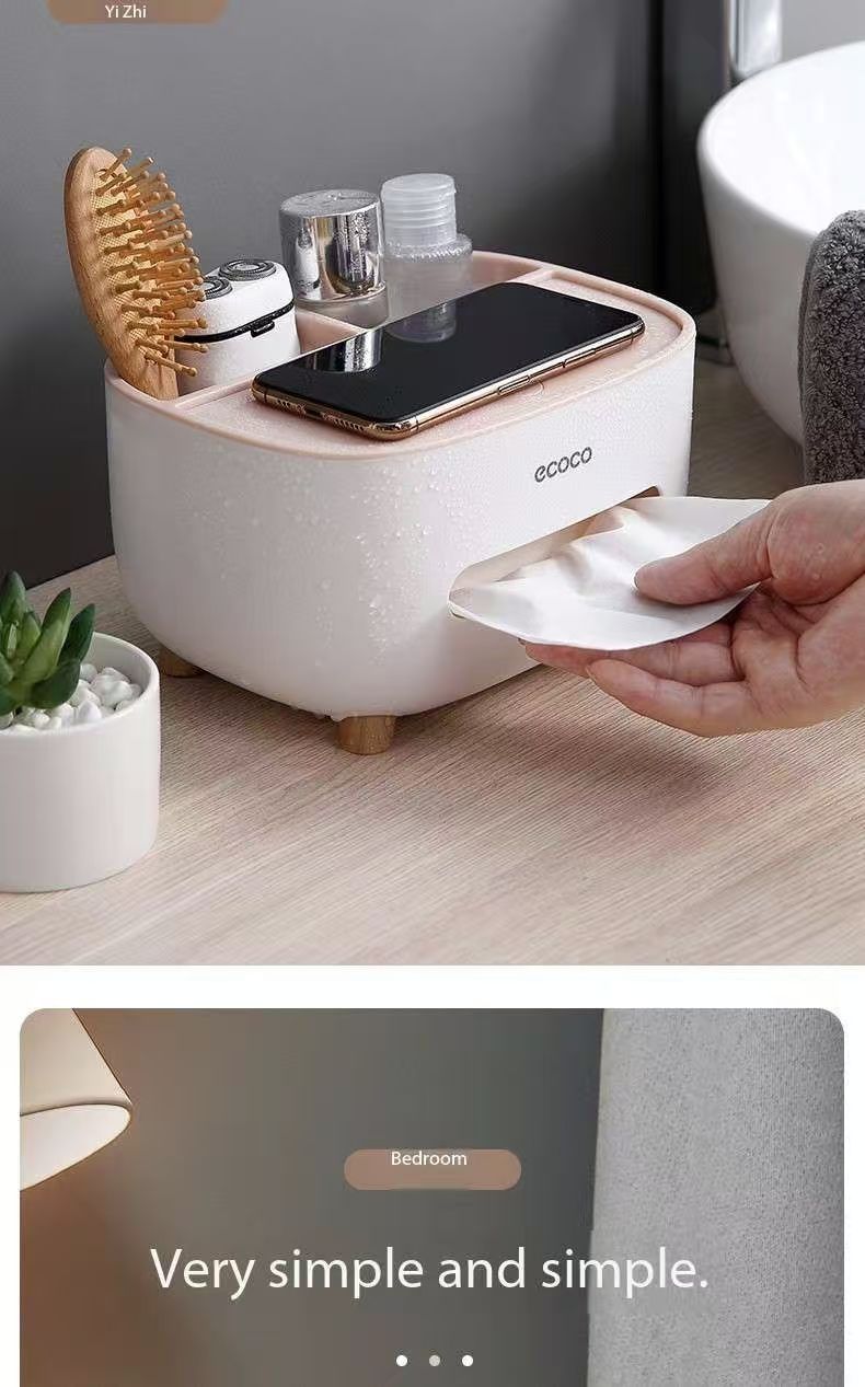Multifunctional Tissue Box Cover with Storage Compartment, Remote Control Holder, Modern Organizer for Living Room, Bedroom, Kitchen, Desktop Desk Organizer to Declutter & Save Space