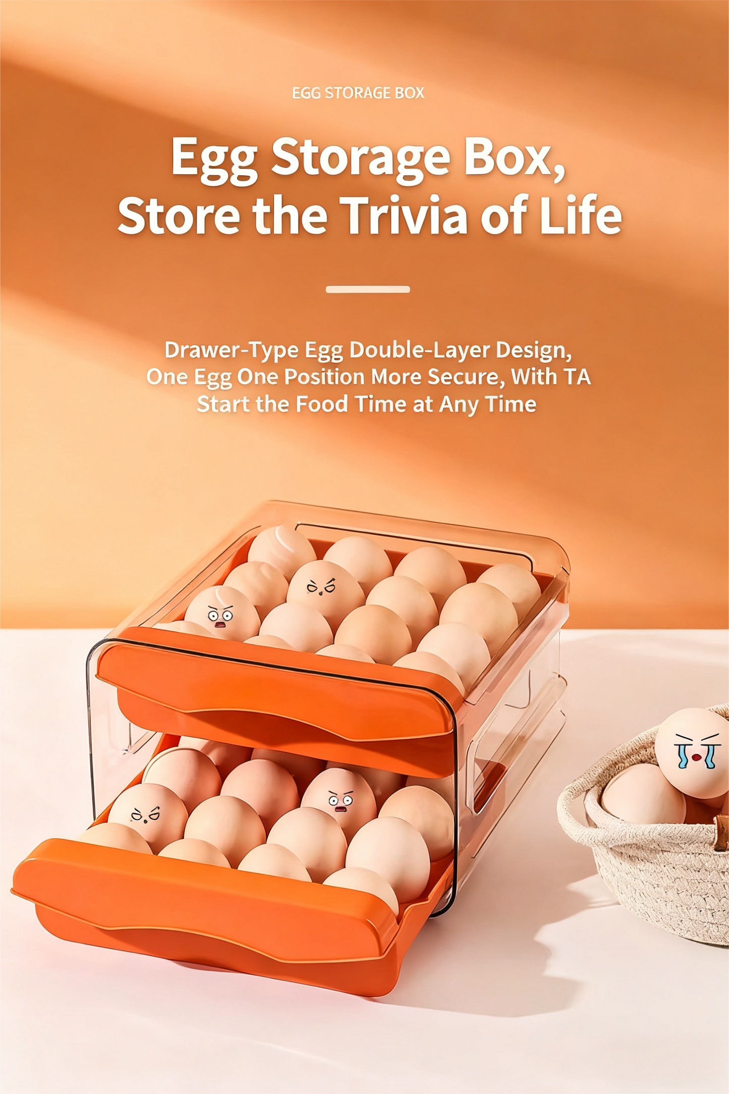 Drawer Refrigerator Egg Storage Box - Stackable Kitchen Organizer, Fridge Egg Tray Container with Handle