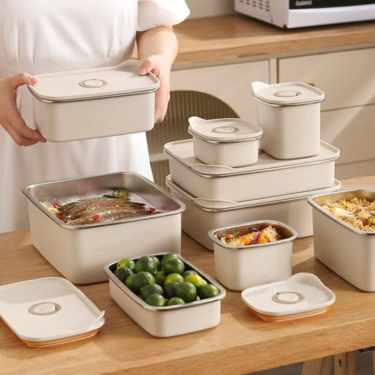 304 Stainless Steel Food Storage Container - Rapid Freezing & Freshness Lock | 3-5x Longer Freshness | Metal Enhanced Cooling | Airt Seal for Home/Commercial Use