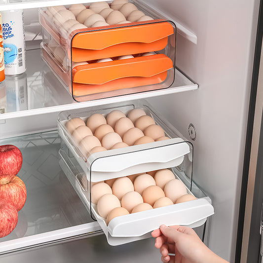 Drawer Refrigerator Egg Storage Box - Stackable Kitchen Organizer, Fridge Egg Tray Container with Handle