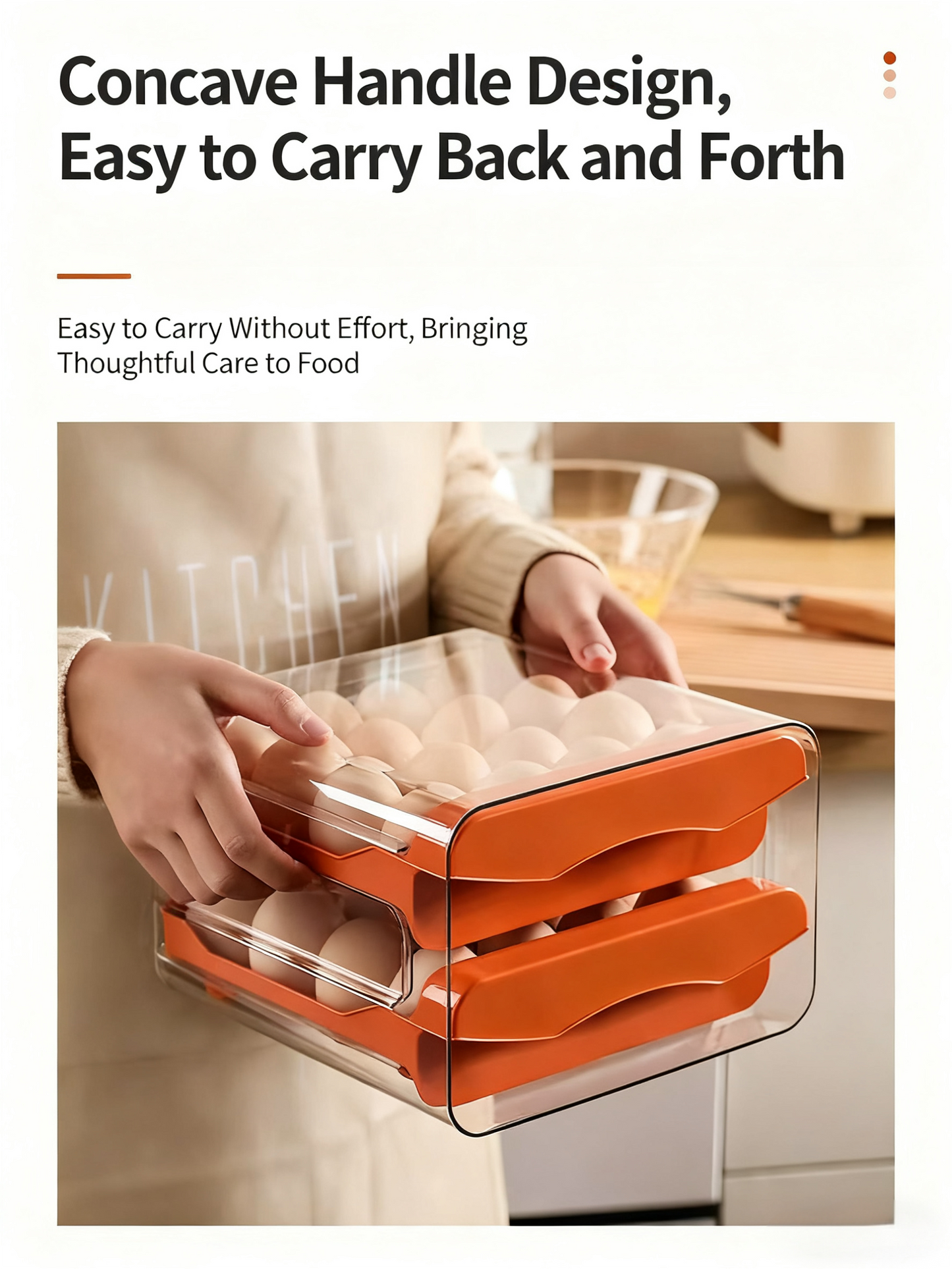 Drawer Refrigerator Egg Storage Box - Stackable Kitchen Organizer, Fridge Egg Tray Container with Handle