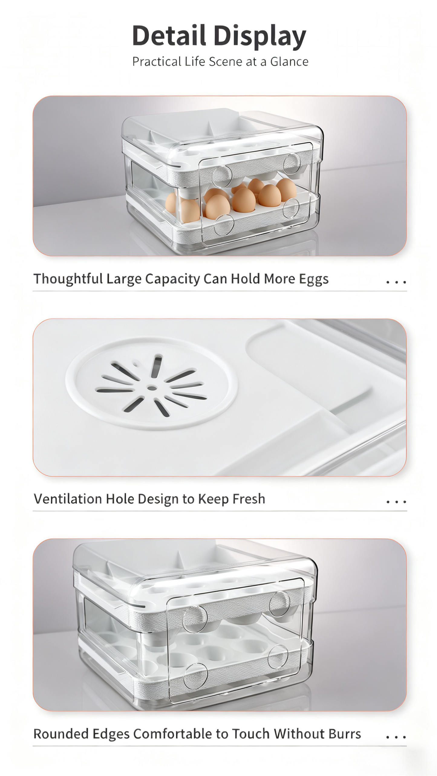 Drawer Refrigerator Egg Storage Box - Stackable Kitchen Organizer, Fridge Egg Tray Container with Handle