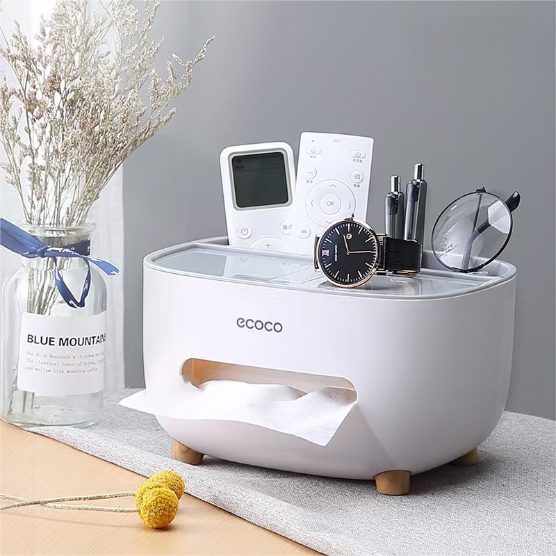 Multifunctional Tissue Box Cover with Storage Compartment, Remote Control Holder, Modern Organizer for Living Room, Bedroom, Kitchen, Desktop Desk Organizer to Declutter & Save Space