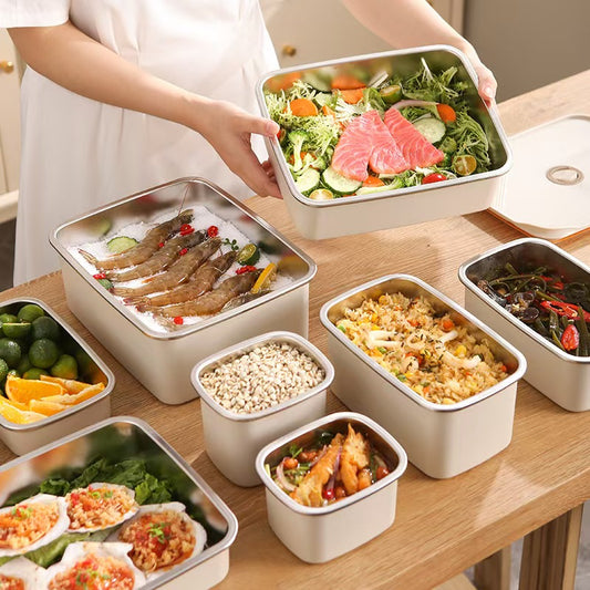 304 Stainless Steel Food Storage Container - Rapid Freezing & Freshness Lock | 3-5x Longer Freshness | Metal Enhanced Cooling | Airt Seal for Home/Commercial Use