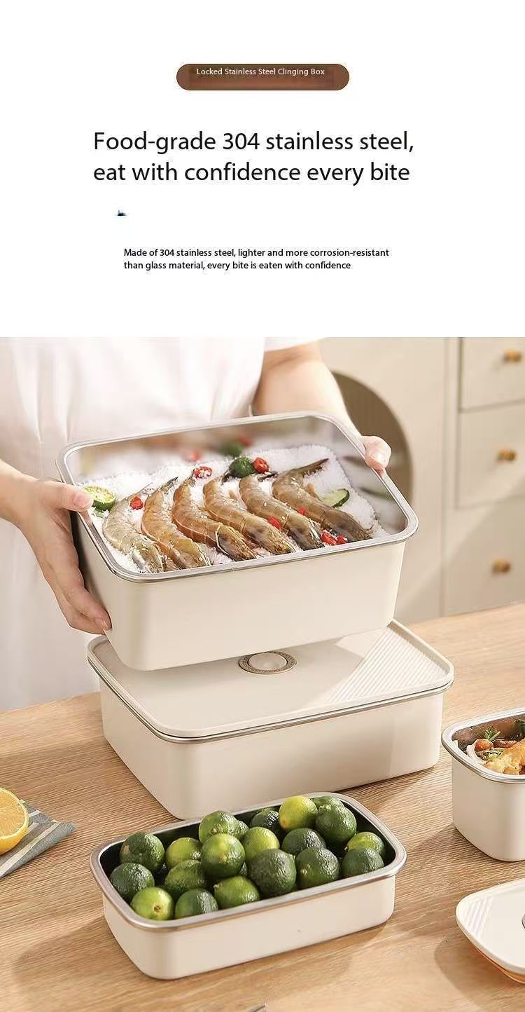 304 Stainless Steel Food Storage Container - Rapid Freezing & Freshness Lock | 3-5x Longer Freshness | Metal Enhanced Cooling | Airt Seal for Home/Commercial Use