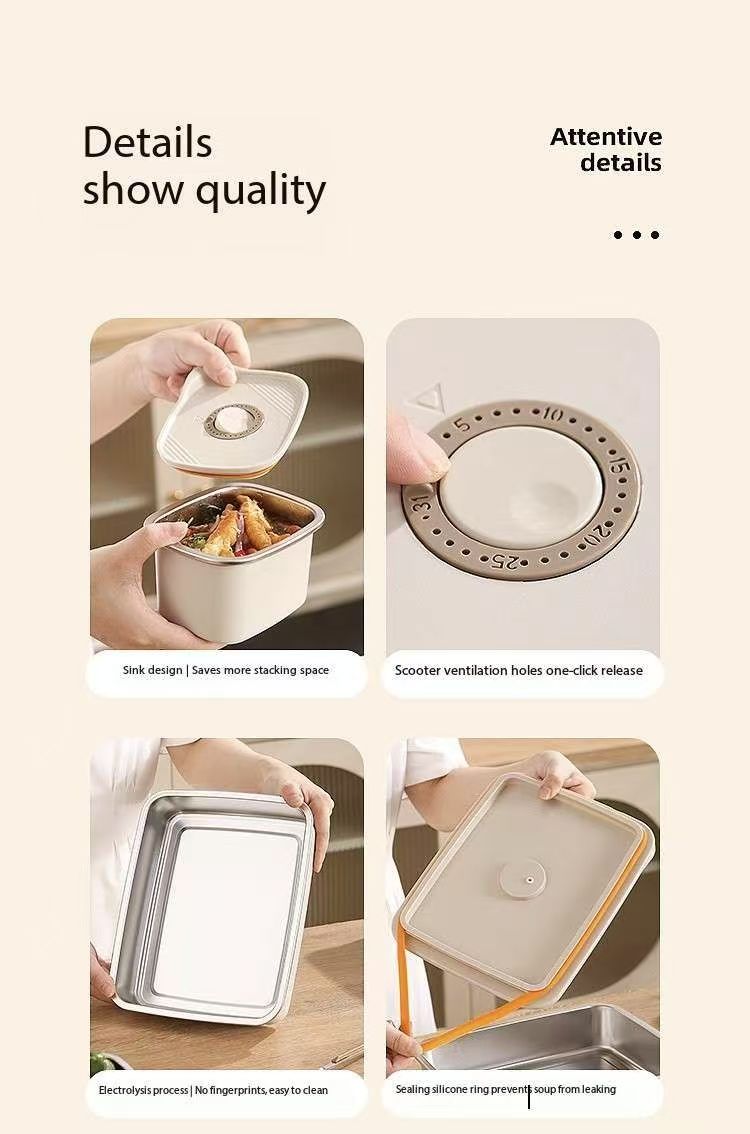 304 Stainless Steel Food Storage Container - Rapid Freezing & Freshness Lock | 3-5x Longer Freshness | Metal Enhanced Cooling | Airt Seal for Home/Commercial Use