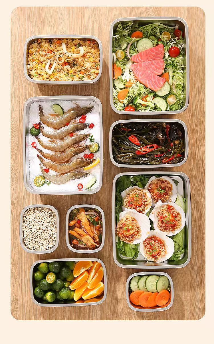 304 Stainless Steel Food Storage Container - Rapid Freezing & Freshness Lock | 3-5x Longer Freshness | Metal Enhanced Cooling | Airt Seal for Home/Commercial Use