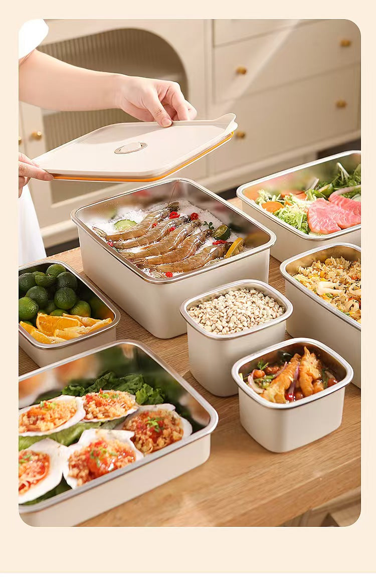 304 Stainless Steel Food Storage Container - Rapid Freezing & Freshness Lock | 3-5x Longer Freshness | Metal Enhanced Cooling | Airt Seal for Home/Commercial Use