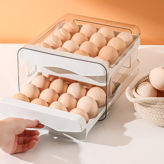 Drawer Refrigerator Egg Storage Box - Stackable Kitchen Organizer, Fridge Egg Tray Container with Handle
