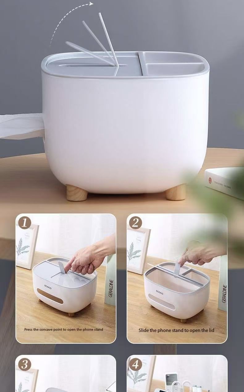 Multifunctional Tissue Box Cover with Storage Compartment, Remote Control Holder, Modern Organizer for Living Room, Bedroom, Kitchen, Desktop Desk Organizer to Declutter & Save Space