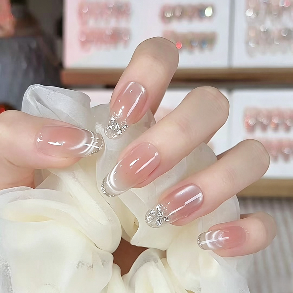 Dreamy Elegance French Cat Eye Press-On Nails | Handmade Luxury Fake Nails