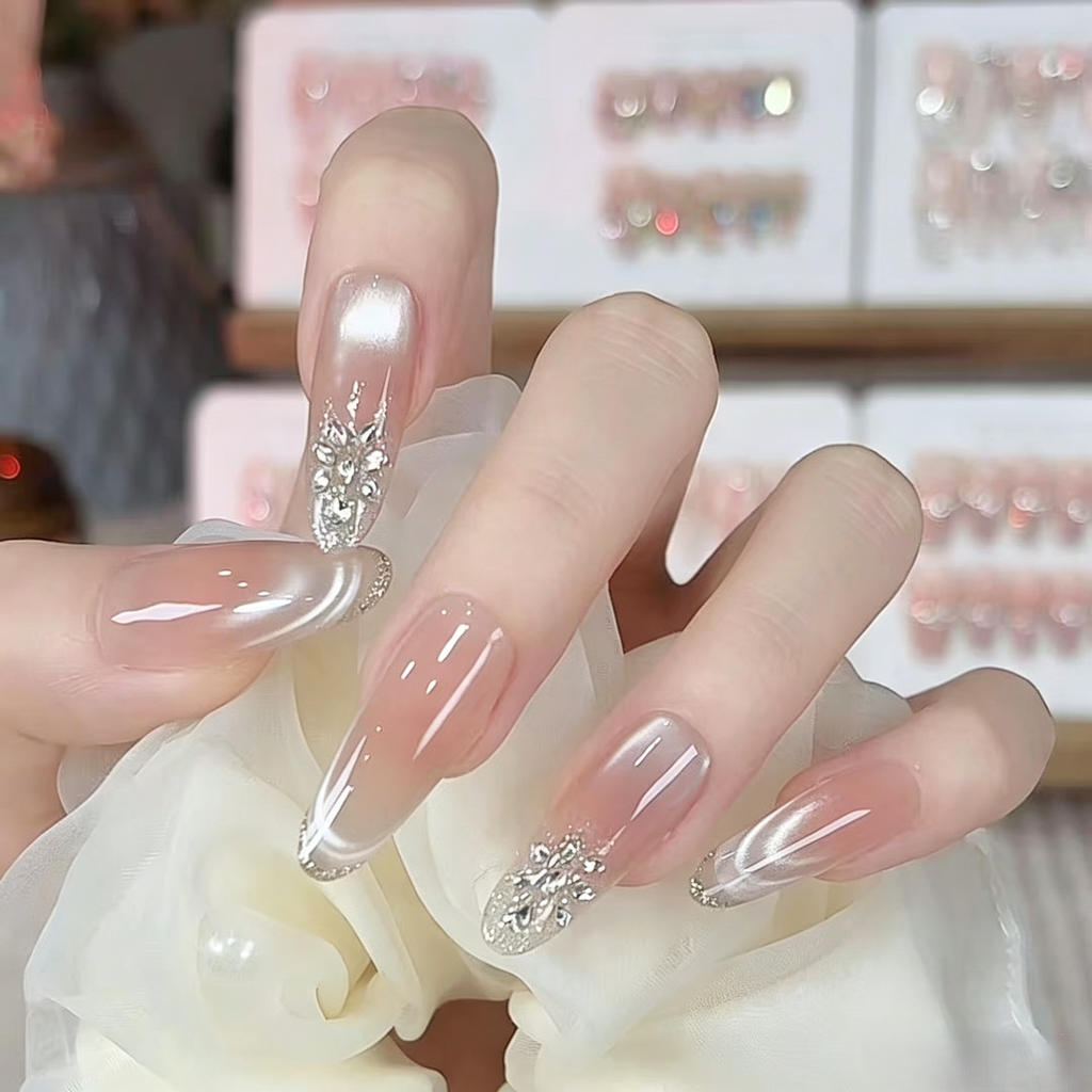 Dreamy Elegance French Cat Eye Press-On Nails | Handmade Luxury Fake Nails