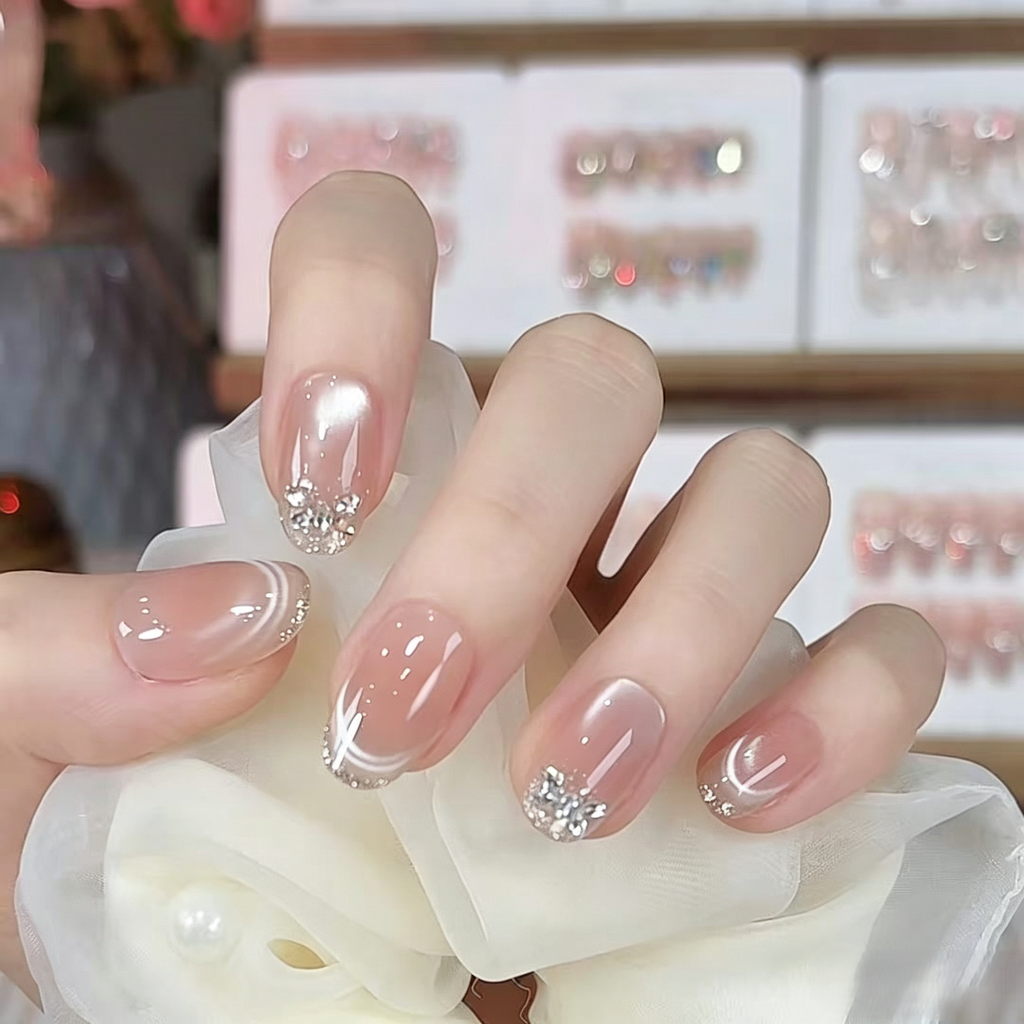 Dreamy Elegance French Cat Eye Press-On Nails | Handmade Luxury Fake Nails